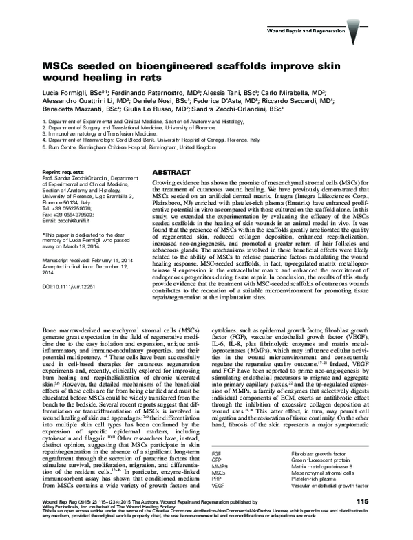 (PDF) MSCs seeded on bioengineered scaffolds improve skin wound healing ...