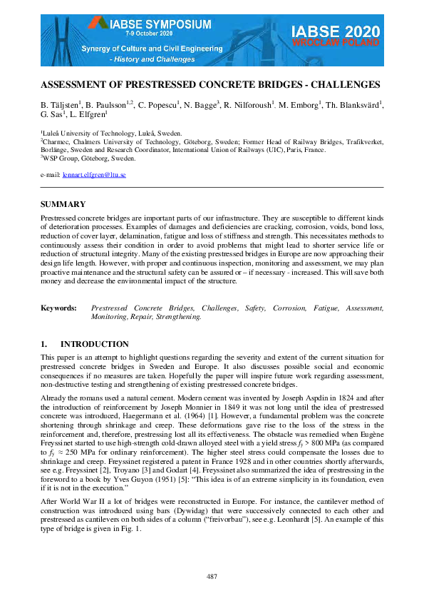 (PDF) Assessment of Prestressed Concrete Bridges - Challenges