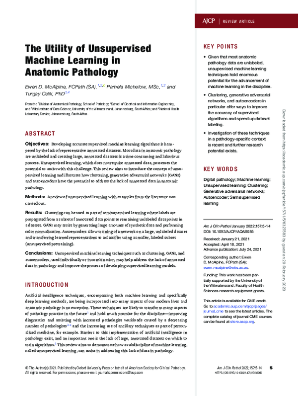 (PDF) The Utility of Unsupervised Machine Learning in Anatomic Pathology