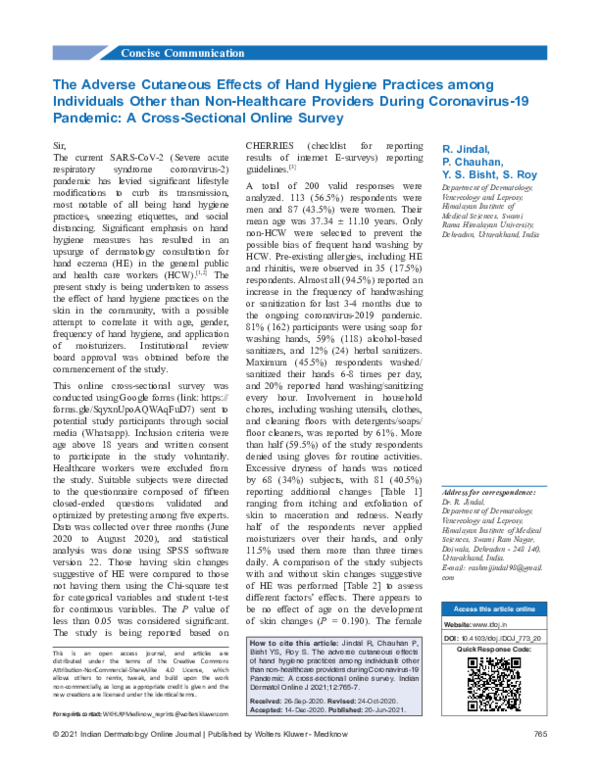 (PDF) The adverse cutaneous effects of hand hygiene practices among ...