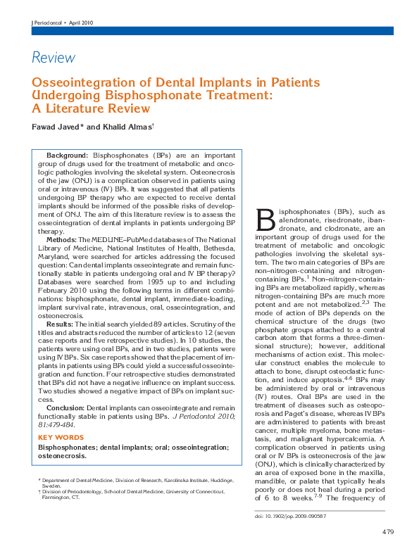 (PDF) Osseointegration of Dental Implants in Patients Undergoing ...