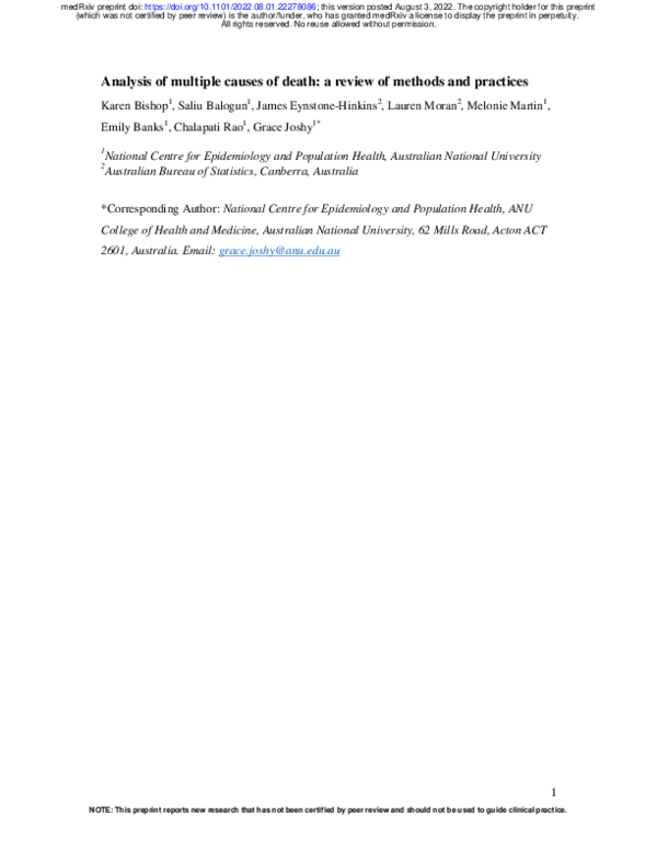(PDF) Analysis of multiple causes of death: a review of methods and ...