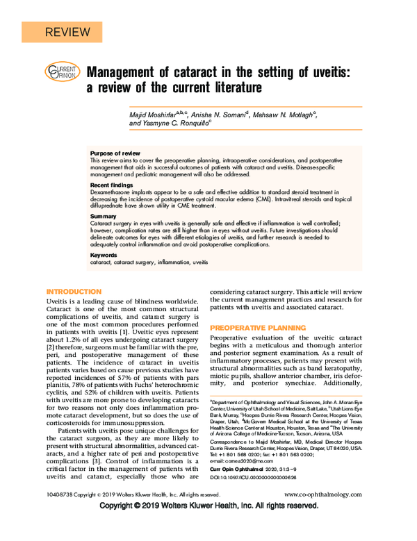 (PDF) Management of cataract in the setting of uveitis
