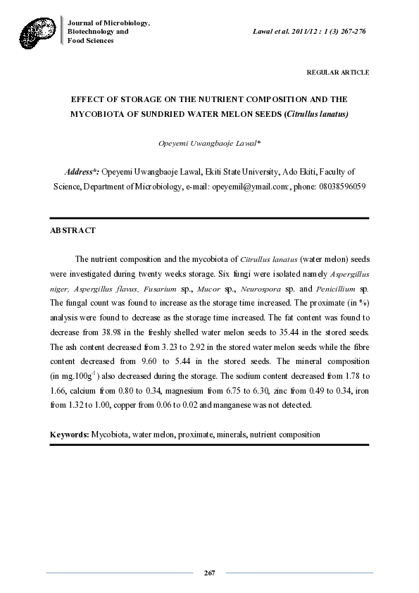 (PDF) EFFECT OF STORAGE ON THE NUTRIENT COMPOSITION AND THE MYCOBIOTA ...