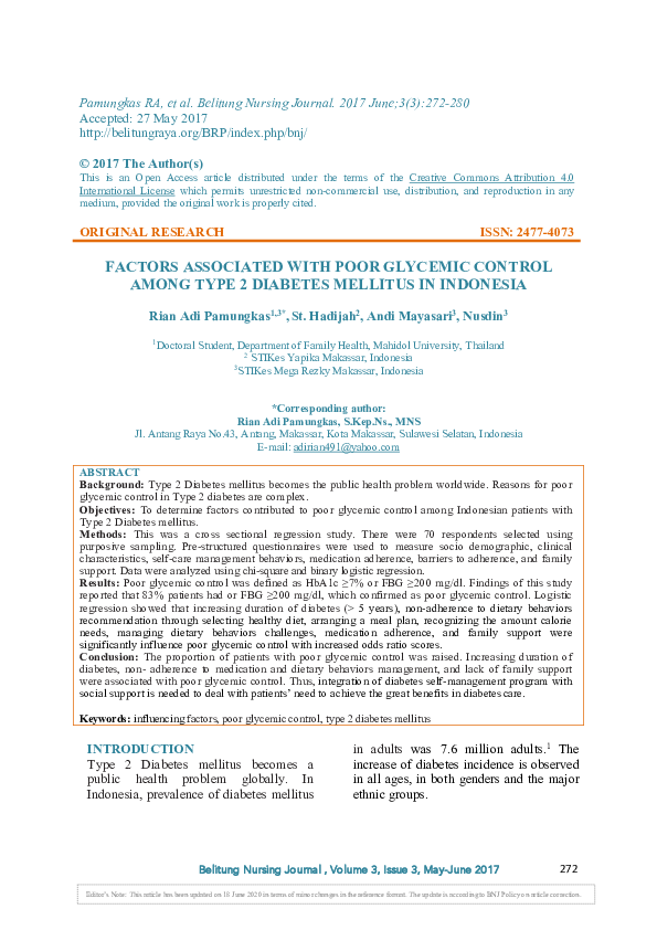 (PDF) Factors Associated with Poor Glycemic Control Among Type 2 ...