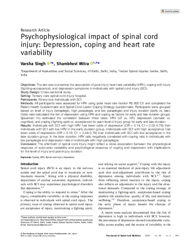 (PDF) Psychophysiological impact of spinal cord injury: Depression ...