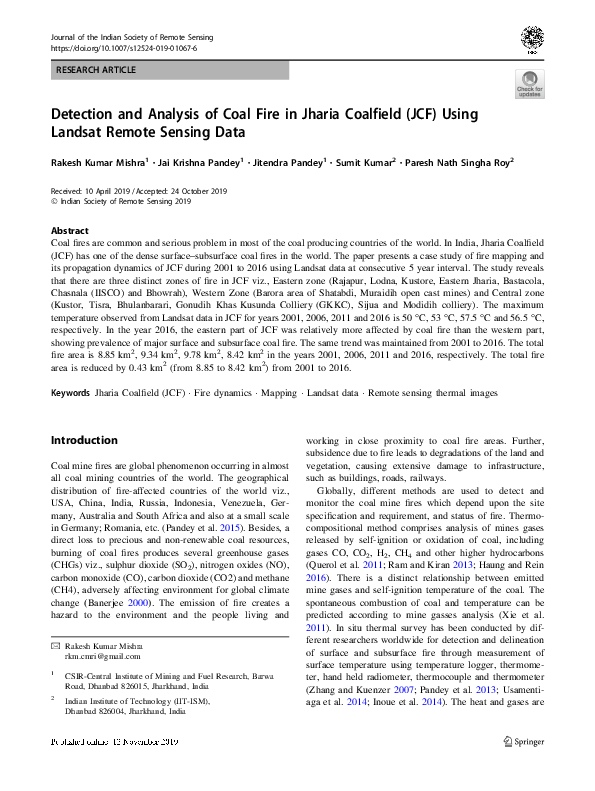 (PDF) Detection and Analysis of Coal Fire in Jharia Coalfield (JCF ...