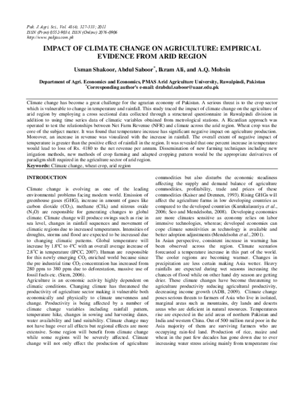 (PDF) Impact of climate change on agriculture: empirical evidence from ...