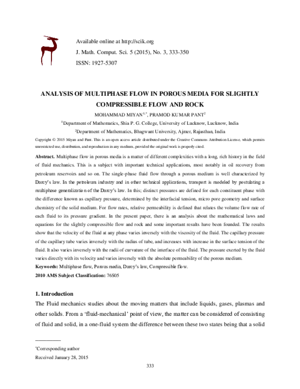 (PDF) Analysis of multiphase flow in porous media for slightly ...