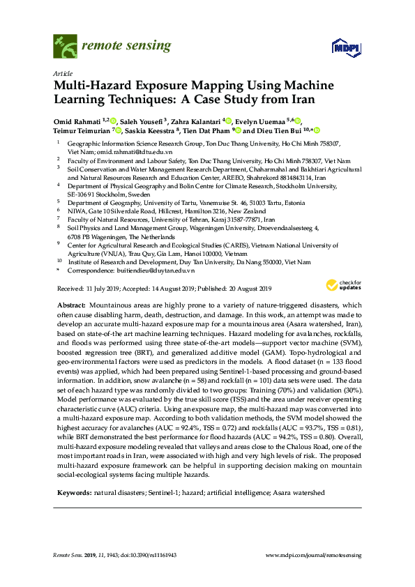 Pdf Multi Hazard Exposure Mapping Using Machine Learning Techniques