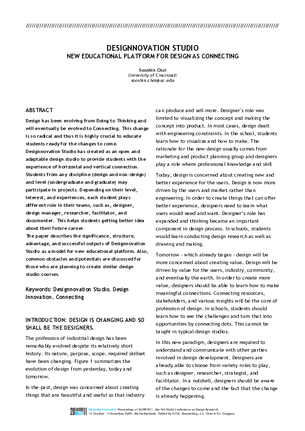 (PDF) Designnovation Studio: New Educational Platform for Design as ...