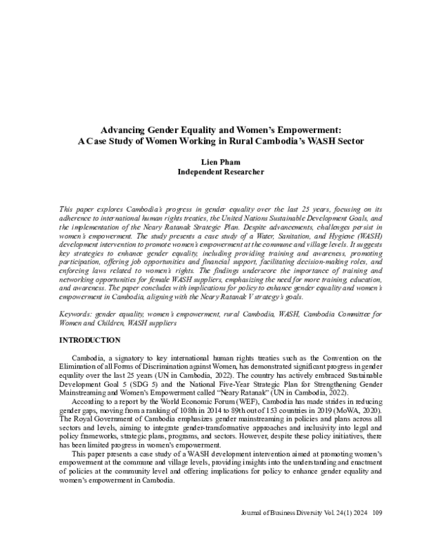 (PDF) Advancing Gender Equality and Women's Empowerment: A Case Study ...