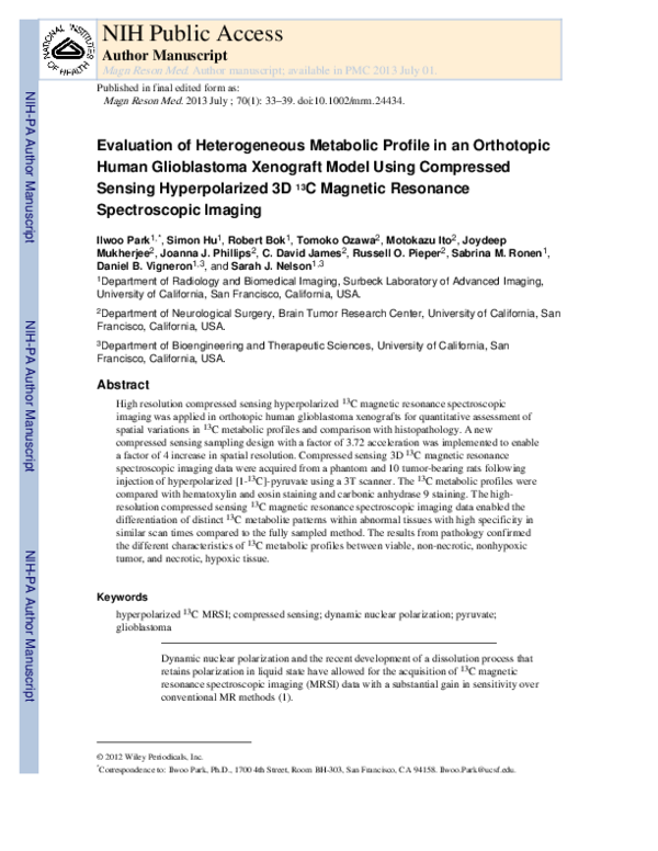 (PDF) Evaluation of heterogeneous metabolic profile in an orthotopic ...