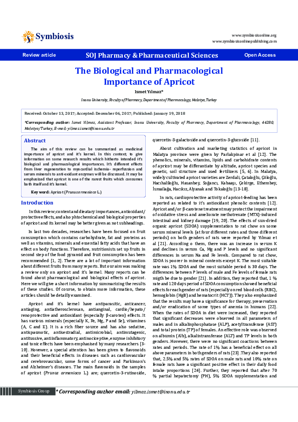 (PDF) The Biological And Pharmacological İmportance Of Apricot