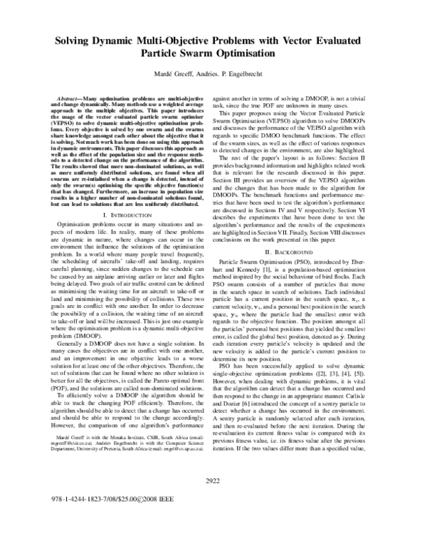 (PDF) Solving dynamic multi-objective problems with vector evaluated ...