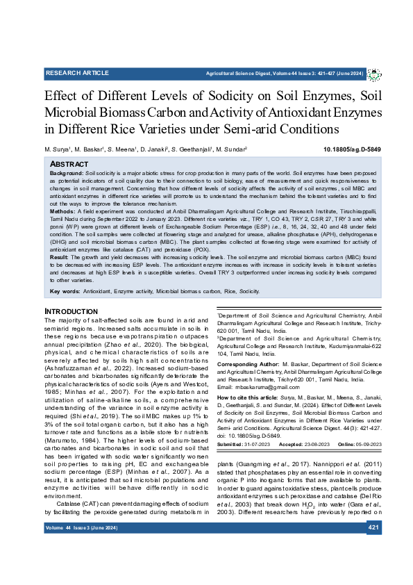 (PDF) Effect of Different Levels of Sodicity on Soil Enzymes, Soil ...