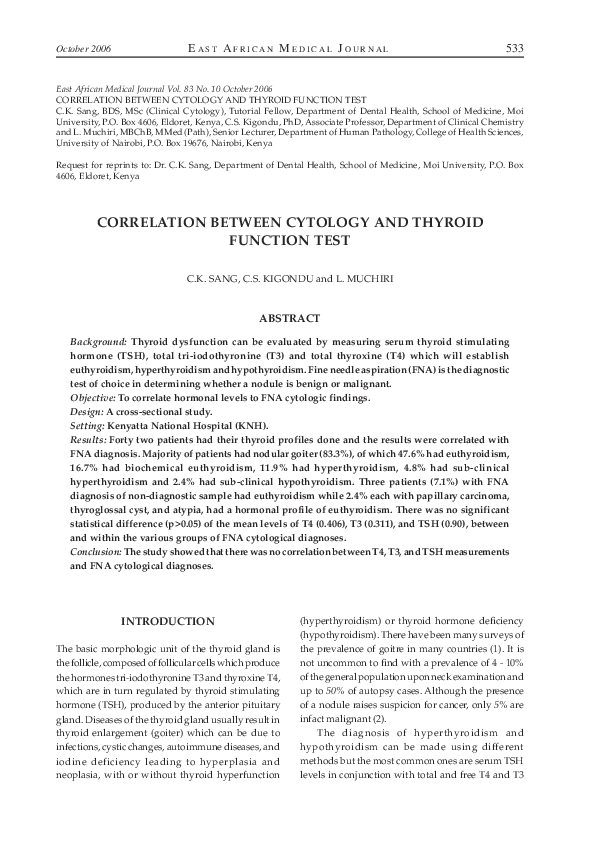 (PDF) Correlation between cytology & thyroid function test