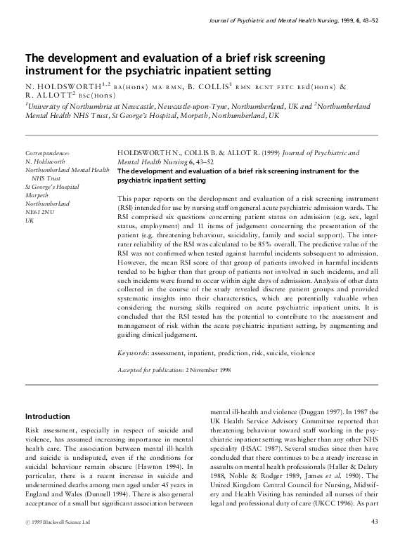 (PDF) The development and evaluation of a brief risk screening ...