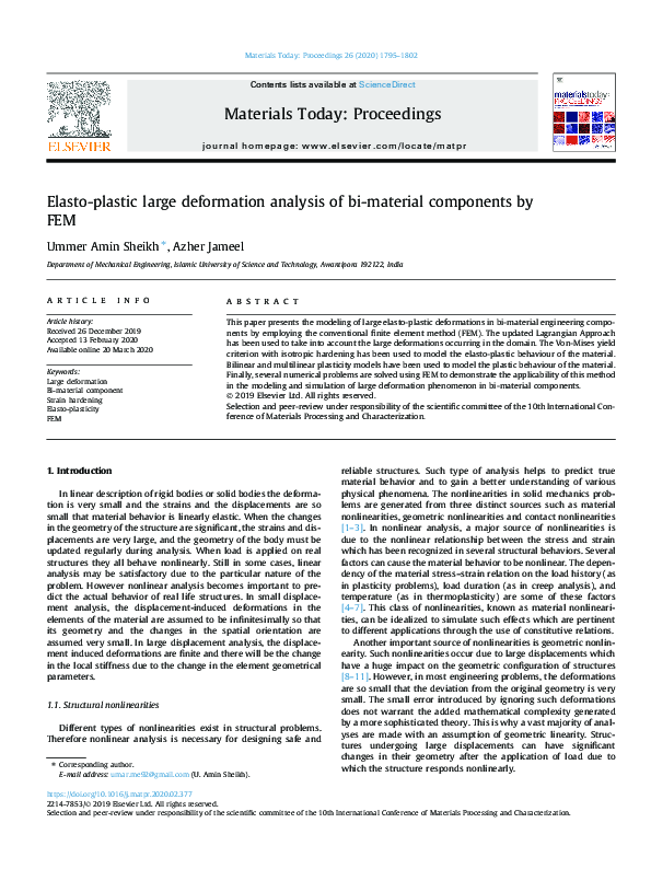 (PDF) Elasto-plastic large deformation analysis of bi-material ...
