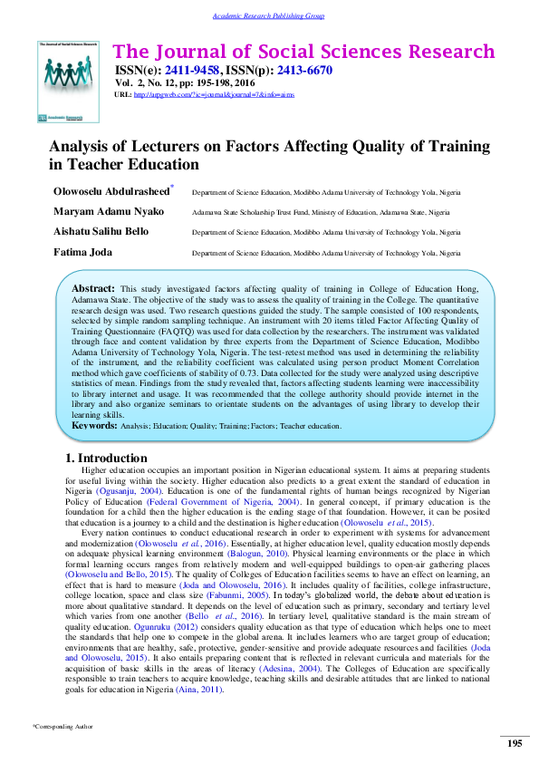 (PDF) Analysis of Lecturers on Factors Affecting Quality of Training in ...