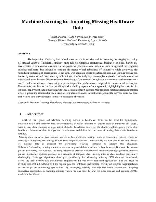 (PDF) Missing Healthcare Data using Machine Learning