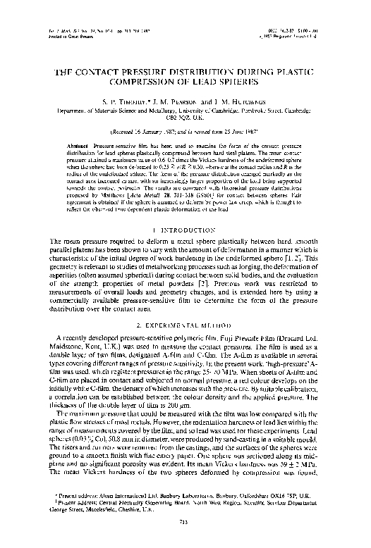 (PDF) The contact pressure distribution during plastic compression of ...