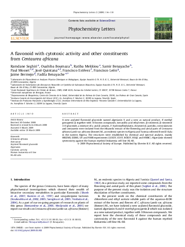 (PDF) A flavonoid with cytotoxic activity and other constituents from ...