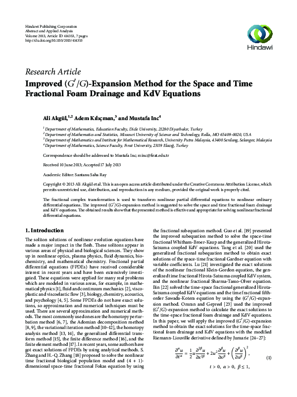 (PDF) Improved ()-Expansion Method for the Space and Time Fractional ...
