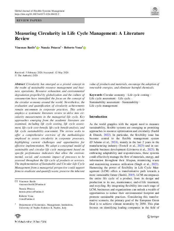 (PDF) Measuring Circularity in Life Cycle Management: A Literature Review