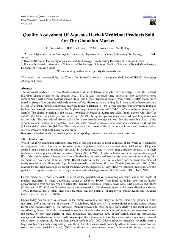 (PDF) Quality Assessment Of Aqueous Herbal/Medicinal Products Sold On ...
