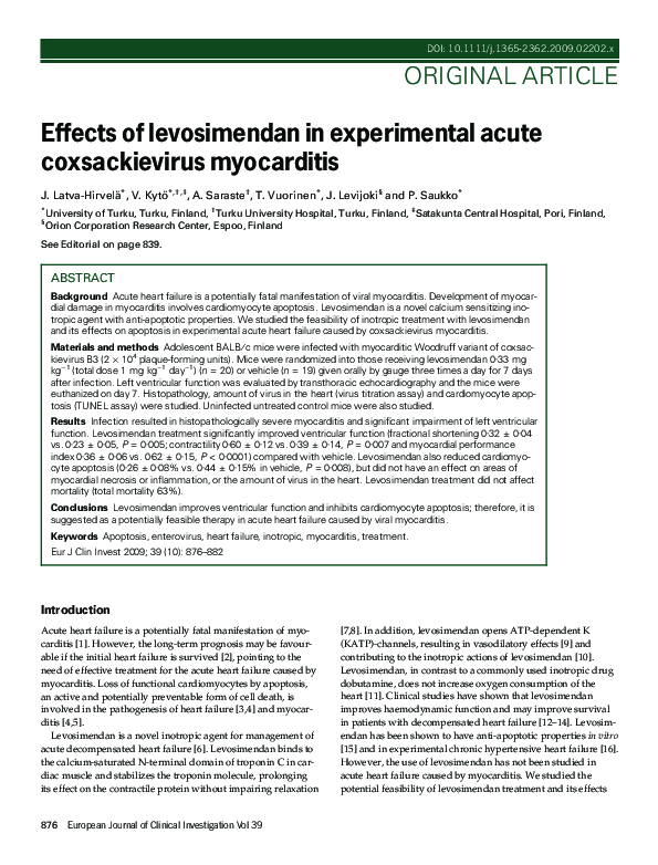 (PDF) Effects of levosimendan in experimental acute coxsackievirus ...