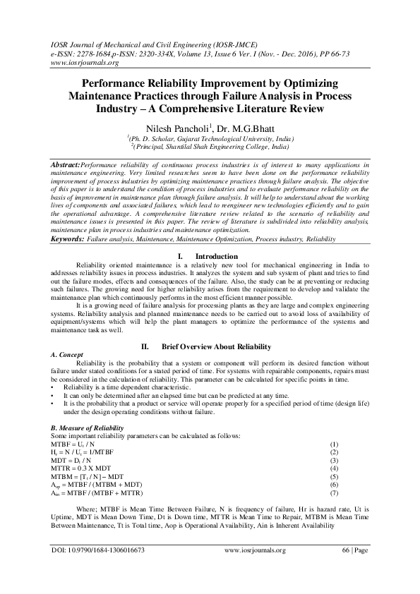 (PDF) Performance Reliability Improvement by Optimizing Maintenance ...