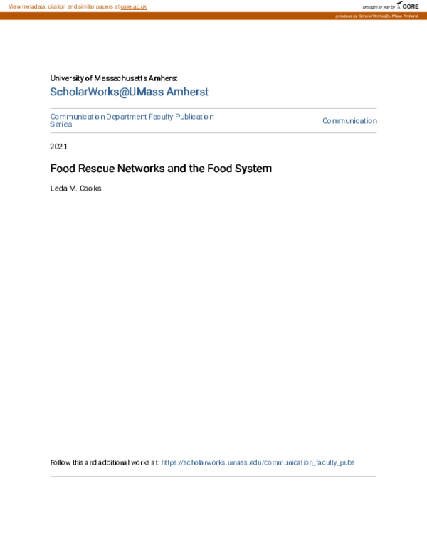 (PDF) Food Rescue Networks and the Food System