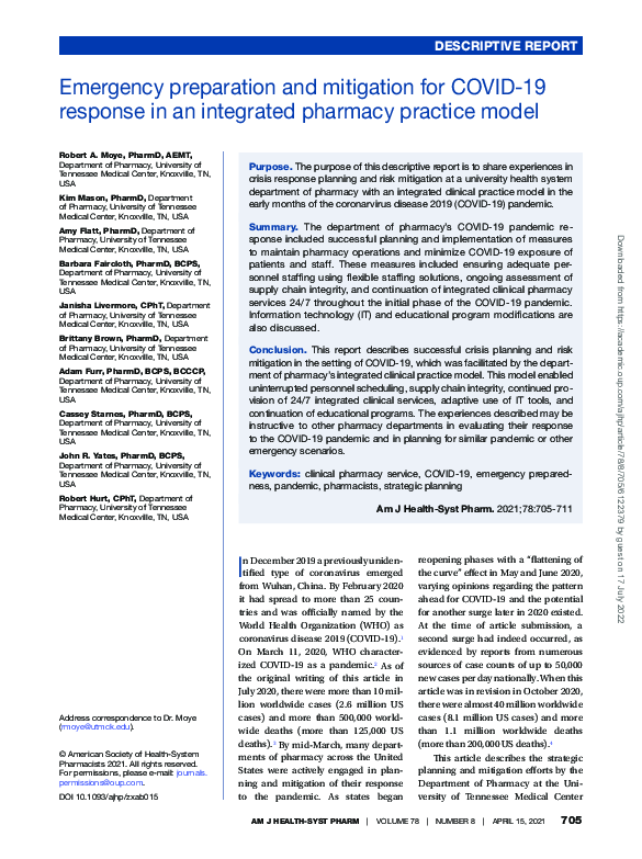 (PDF) Emergency preparation and mitigation for COVID-19 response in an ...