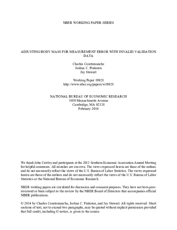 (PDF) Adjusting Body Mass for Measurement Error with Invalid Validation ...