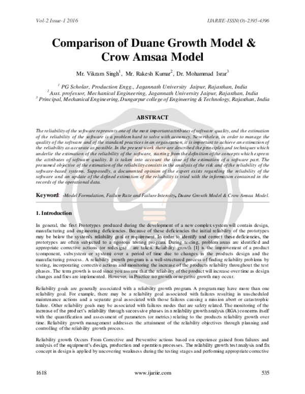 (PDF) Comparison of Duane Growth Model & Crow Amsaa Model