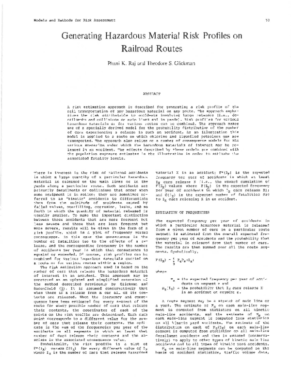 (PDF) Generating Hazardous Material Risk Profiles on Railroad Routes