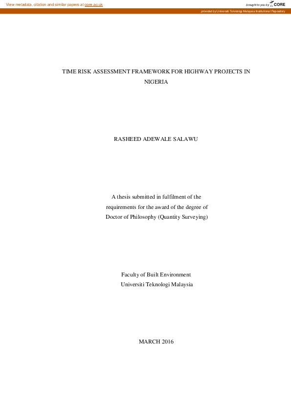 (PDF) Time risk assessment framework for highway projects in Nigeria