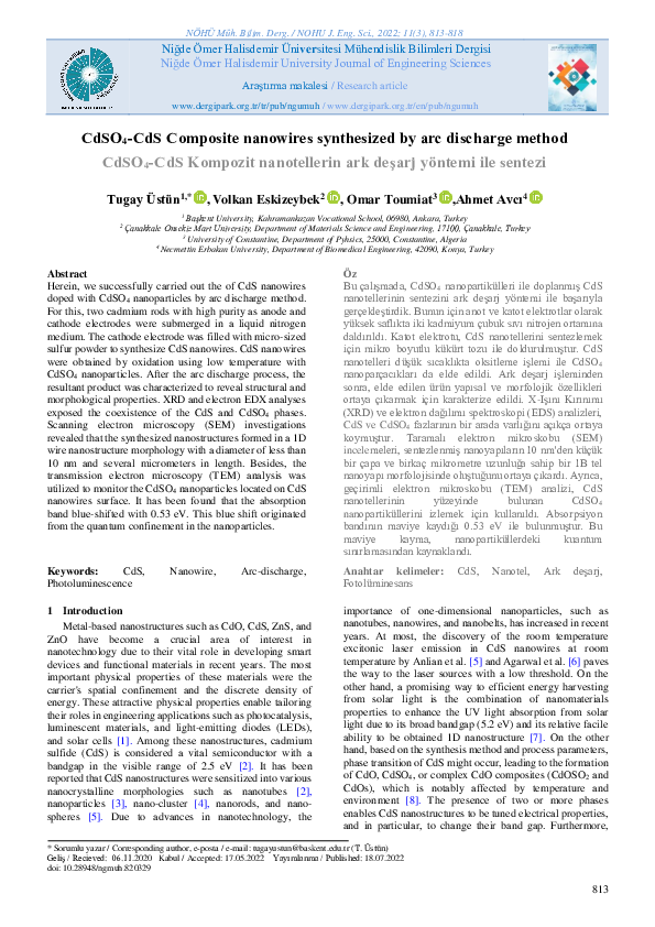 (PDF) CdSO4-CdS COMPOSITE NANOWIRES SYNTHESIZED BY ARC DISCHARGE METHOD