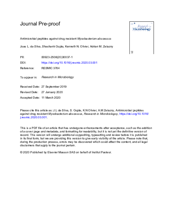 (PDF) Antimicrobial peptides against drug resistant Mycobacterium abscessus