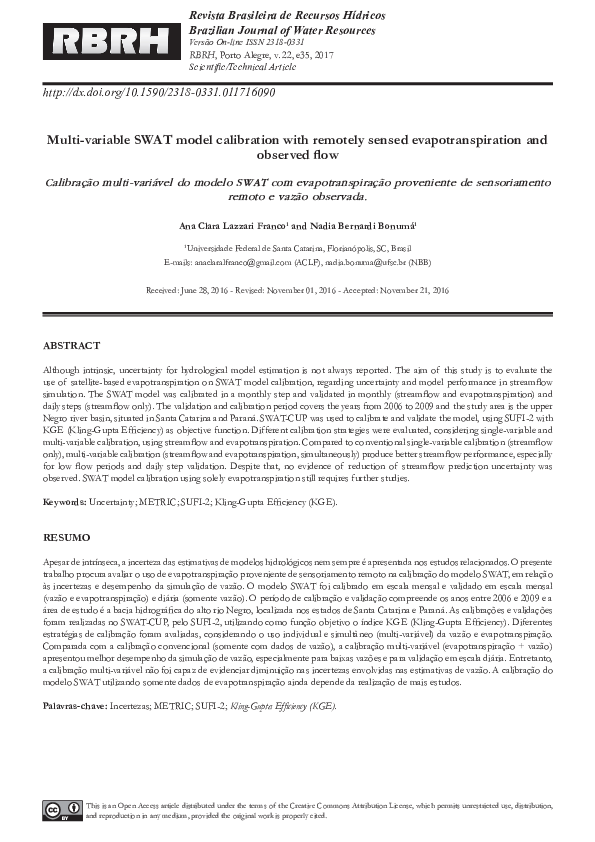 (PDF) Multi-variable SWAT model calibration with remotely sensed ...