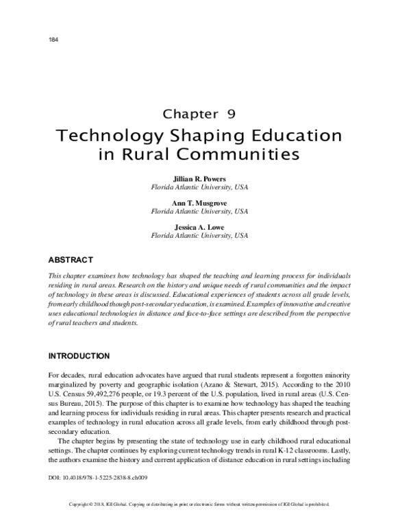 (PDF) Technology Shaping Education in Rural Communities