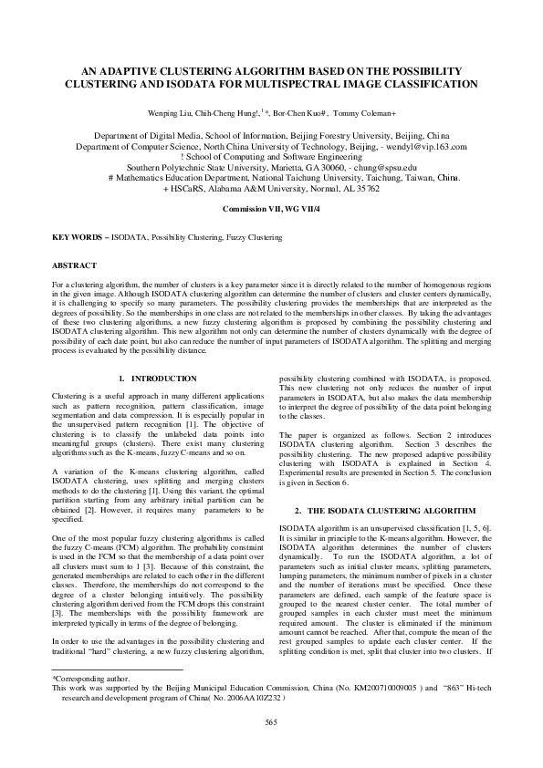 (PDF) An Adaptive Clustering Algorithm Based on the Possibility ...