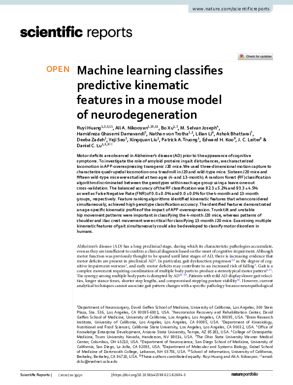 (PDF) Machine learning classifies predictive kinematic features in a ...