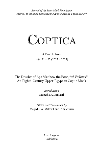 (PDF) The Dossier of Apa Matthew the Poor, “al-Fakhuri”: An Eighth ...