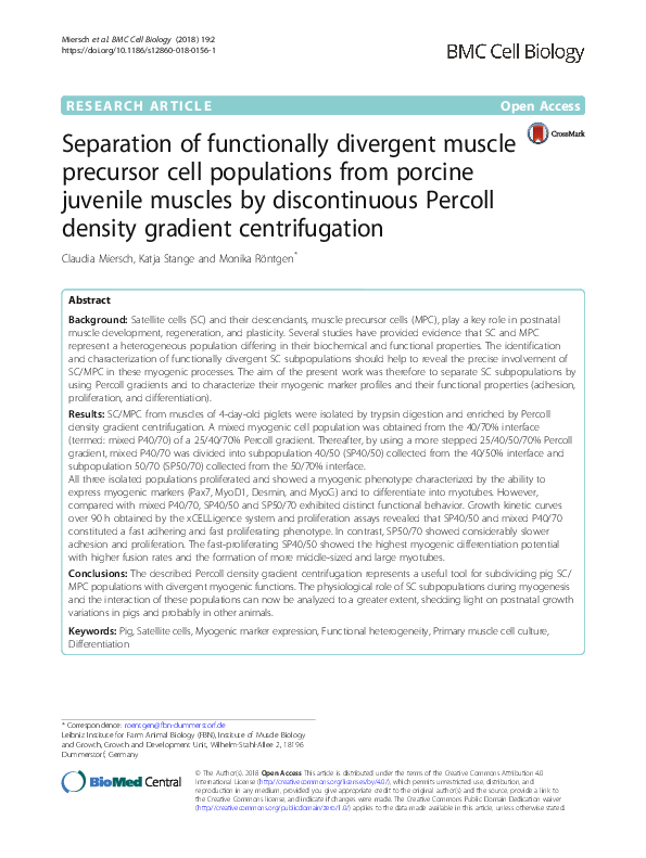 (PDF) Separation of functionally divergent muscle precursor cell ...