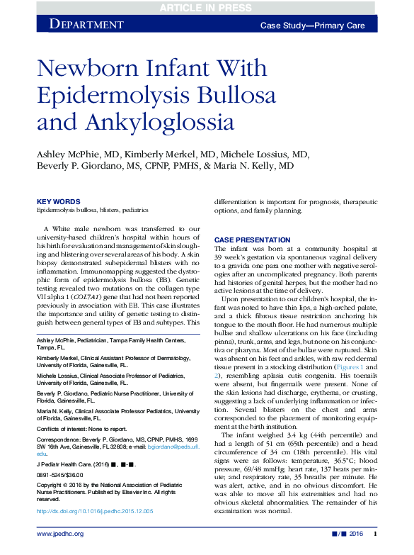 (PDF) Newborn Infant With Epidermolysis Bullosa and Ankyloglossia