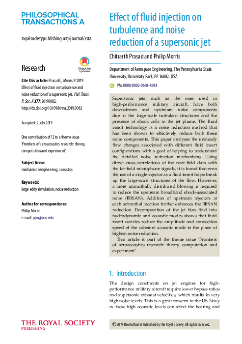 (PDF) Effect of fluid injection on turbulence and noise reduction of a ...