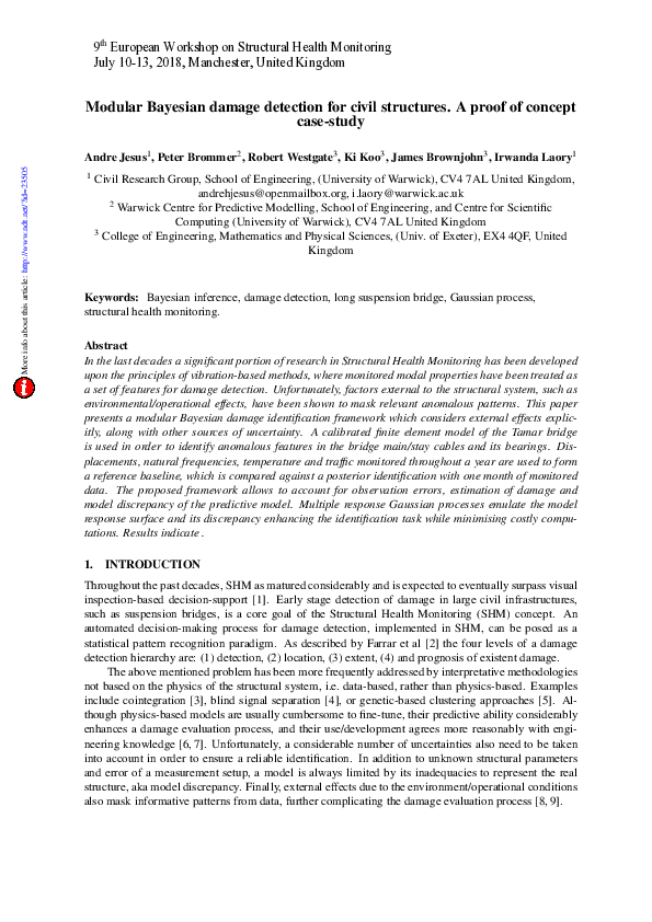 (PDF) Modular Bayesian damage detection for civil structures . A proof ...