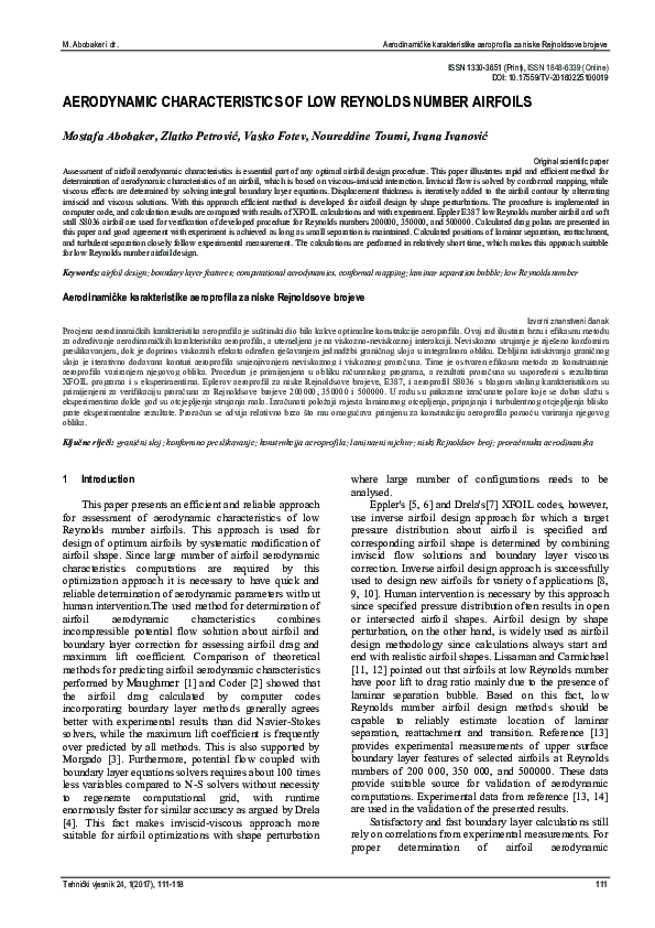 (PDF) Aerodynamic characteristics of low Reynolds number airfoils